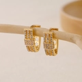 Elegant gold-plated geometric V-shaped hoop earrings with sparkling zircon stones - EH410021-Gold Triple Row Flower