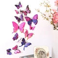 Detailed view of colorful 3D butterfly wall stickers on white wall with floral decor - Magnetic + Adhesive / Purple Red Double Layer 24PCS