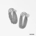 Silver long tassel chain earrings in C-shape design made of polished stainless steel - Silver