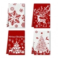 Set of four Christmas microfiber tea towels with festive reindeer and snowflake patterns - Style 7 (4PCS)