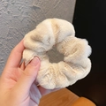 Creamy beige plush faux rabbit fur scrunchie with soft fluffy texture for women - 9002D Creamy Beige Plush Scrunchie