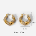 Pendientes de aro en forma de U de acero inoxidable chapado en oro 18K con circón - Chapado en oro de 18K con circonita blanca