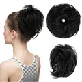 Synthetic black messy hair scrunchie bun extension with natural wavy texture for women - Natural Black