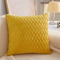 Yellow velvet sofa pillow with wave texture placed on a beige knitted blanket - 45x45cm With Pillow Core / Gold Yellow