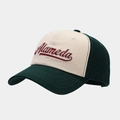 Detail of Alameda embroidery on dark green and beige two-tone cotton baseball cap - Dark Green