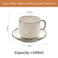 Set tazzina e piattino da caffè in ceramica bianco crema con bordo argento 240 ml - Tazza e Piattino di Lusso con Bordo in Argento