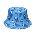 Blue fisherman hat with dark blue jellyfish print and reinforced brim on white background - M (56-58cm) / Dark Blue Dense Jellyfish