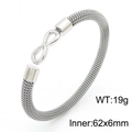 Silberner Unendlichkeit-Stahlkabel-Armreif mit poliertem Anker-Detail, 62x6mm - Unendlichkeitssymbol-Stil (KB162220) / Silber