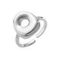 Minimalist silver-plated open ring featuring a unique circular cutout geometric design - Letter O