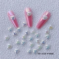 Detail of aurora heart nail charms size 8x8mm on long pink nails with pearl finish - YD-372# (Aurora White)