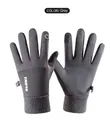 Grey windproof outdoor sports gloves for men with touchscreen tips and ribbed cuffs - One Size / Dark Gray