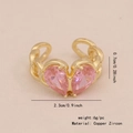 Adjustable gold chain ring featuring double pink heart zircons in a bow design - 3#Heart
