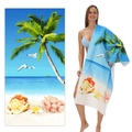 Microfiber beach towel with tropical coconut palms and seashells print for summer - 80*160cm / Tropical Beach Shells