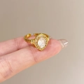 Vintage style gold adjustable ring with oval clear zircon and intricate micro-pavé details - Vintage Micro Pave