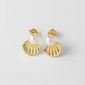 Elegantes pendientes de perlas con forma de concha chapados en oro de 18k para mujer - Estilo A-Forma de Concha