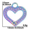 Rainbow plated heart pendant with rhinestones measuring 15mm by 14mm in size - Rainbow