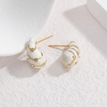 Elegant water drop earrings with white enamel and sparkling crystals in 18k gold plating - White