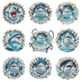 DIY Shark Diamond Painting Coaster Set with 8 round pieces and a black metal storage holder - Shark Series Style