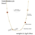 Detailed technical diagram of long stainless steel necklace with pink glass stones - 92+5cm / C Style Red Long Necklace