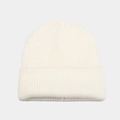 Off-white ribbed knit beanie hat with classic folded cuff design for winter warmth - One Size / White