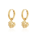 Golden stainless steel hoop earrings with woven heart charm and polished finish - Woven Texture Heart Pendant / Gold