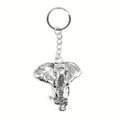 Vintage silver elephant head keychain pendant with antique metallic finish on white background - Antique Silver