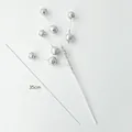 Glittery silver 35cm Christmas berry picks for DIY tree decoration and wedding arrangements - 35cm/48g / Silver (6 Bundles/Pack)