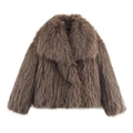 Stijlvolle bruine jas van imitatiebont met reverskraag voor dames wintertextuur - XS / Bruin