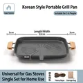 32cm Maifan stone non-stick Korean BBQ grill pan with wooden handles and storage bag - Green Square [Gas Stove Model] with Rope + Storage Bag