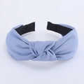 Light blue knotted fabric headband with twill texture and black non-slip inner lining - Blue