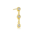 Eleganter goldener Tropfenohrring mit drei klaren Steinen und glänzendem Anhänger - 925er Silber / 18k Gold (Einzeln)