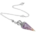Amethyst hexagonal pendulum with copper wire and silver crown pendant for meditation - Amethyst