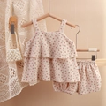 Toddler girl floral summer set with ruffled camisole and bloomers in beige pink - 80cm / Beige