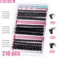 DIY cluster lashes set 216pcs 12-18mm mix 70D 80D 90D volume eyelash extensions - 216 Clusters Lash Tray Only