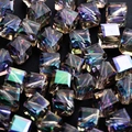 Polished cube crystal glass beads with aurora AB coating for DIY jewelry making - Slanted Hole Green Film
