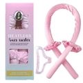 Set de rizadores sin calor de satén rosa para pelo largo con coleteros y pinza grande - Rosa (Con clip redondo transparente)