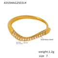 Detail view of gold wave ring with zircon inlay dimensions and material specifications - US 7 / Gold White Zirconia