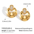 Macro view of gold stainless steel C-shaped earrings with rhinestone inlay and dimensions - Gold Style (YYE025189-G)