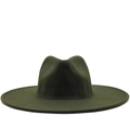 Dark green wide brim felt fedora hat with a classic teardrop crown for men and women - M (56-58cm) / Green