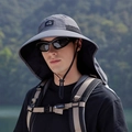 Dark grey outdoor sun hat with wide brim and neck flap for UV protection - Dark Gray