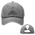 Close-up of dark gray washed cotton baseball cap with ponytail hole and metal buckle - One Size / Dark Gray