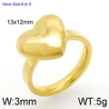 Polished 18k gold plated heart ring, 13x12mm centerpiece on 3mm stainless steel band - US 6 / Polished Heart Style (Gold KR92349-Z)