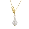 Elegant gold layered necklace featuring interlocking rings and three gradient freshwater pearls - Gold Gradient Three Pearl(GPN32-14k)