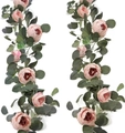 Detail of silk pink rose and eucalyptus garland for wedding background decoration - 1.6m / Pink Vine