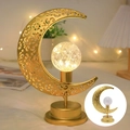 Golden moon-shaped decorative lamp with hollow metal frame and crackle glass ball - Candlestick Round Ball Moon Light