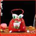 Christmas snowman gift bag in red and green felt with 3D details and sequin tree - Red Green Handle Snowman / Red