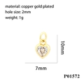 Macro detail of heart-shaped gold plated copper pendant with zircon inlay and measurements - Clear(P01572)