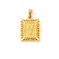 18K gold stainless steel rectangular pendant featuring a hollow floral letter V design - Letter V (SP598G-V)