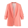 Casual roze damesblazer met geplooide mouwen en een open voorkant ontwerp - Oranjerood