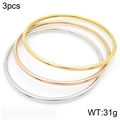 Three-piece set of 2mm slim stainless steel bangles in gold, rose gold, and silver finishes - Gold + Steel + Rose Gold (3-Piece Set) / Width 2mm Inner Diameter 68mm